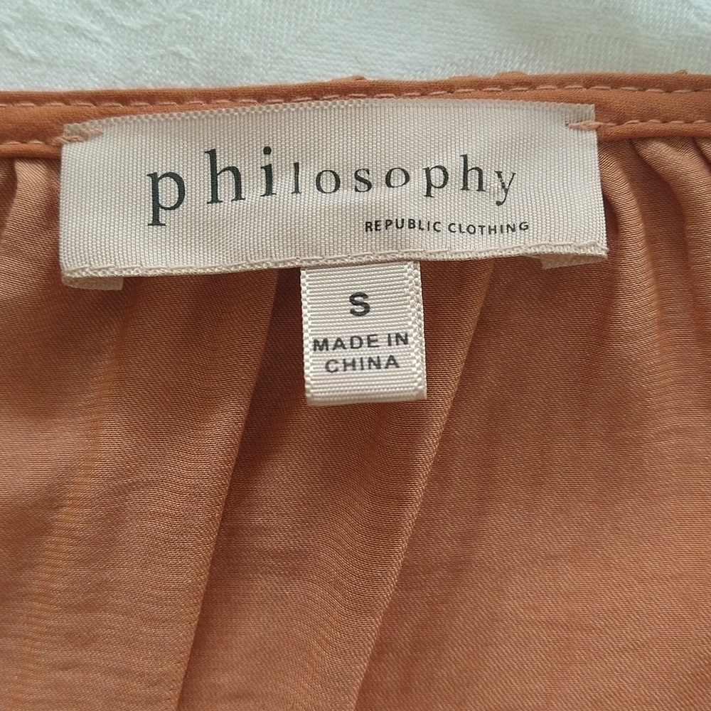 Philosophy boho rust peplum shirred blouse size small long sleeves flowy fall - Picture 2 of 7